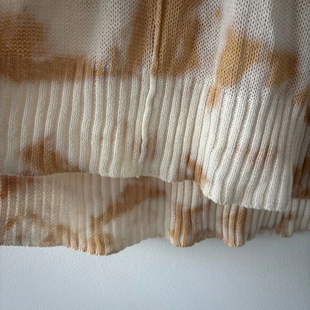 Elan 100% Cotton Latte Oversized Tie Dye Cream and Tan V-Neck Sweater OSFM O/S - Picture 5 of 9